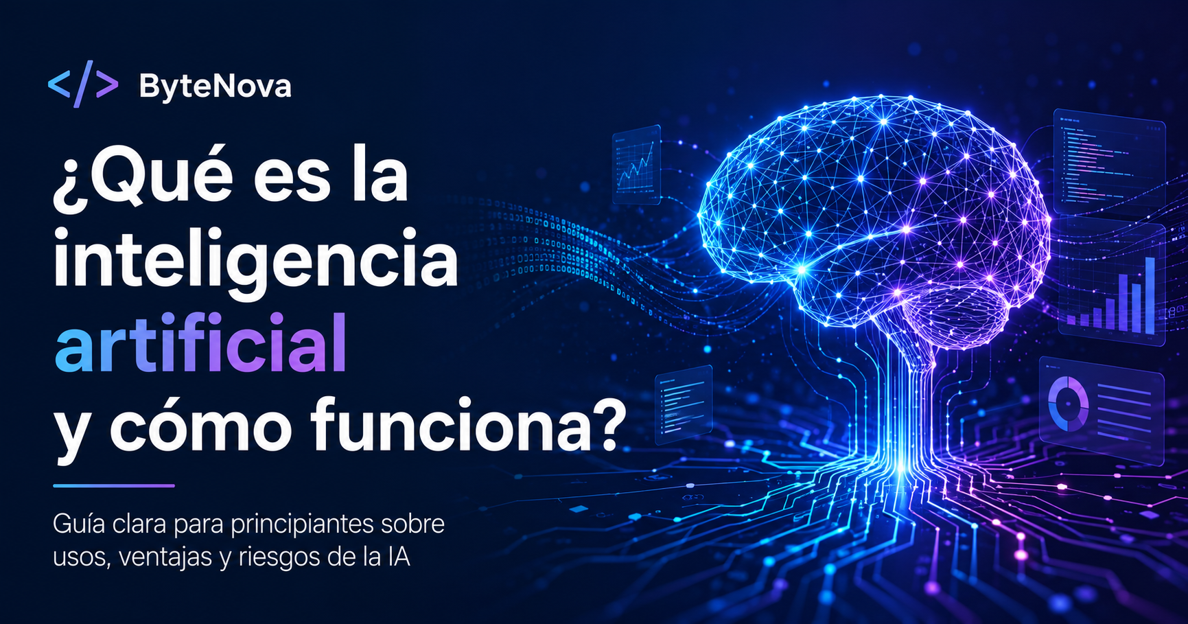 Ilustración de un cerebro digital que explica qué es la inteligencia artificial y cómo funciona